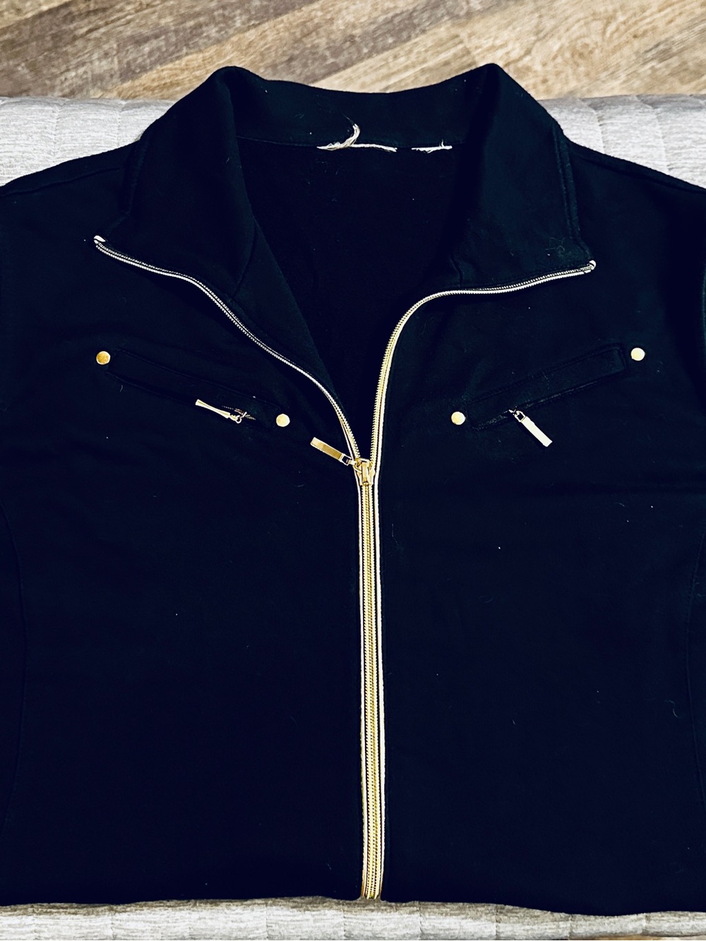 Men's Black Zip-Front Jacket with Gold Hardware